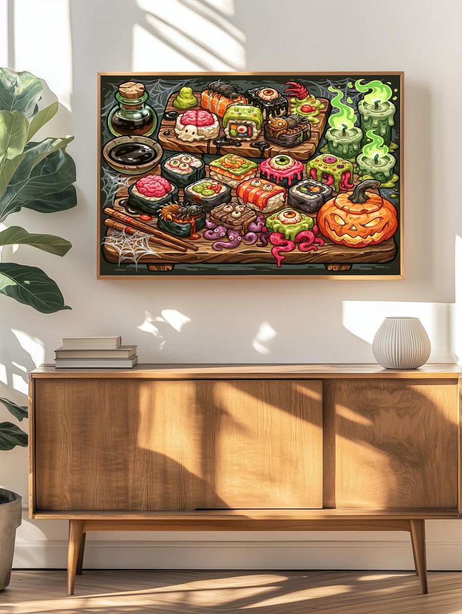 Halloween Sushi Feast Illustration Poster. — room view 3
