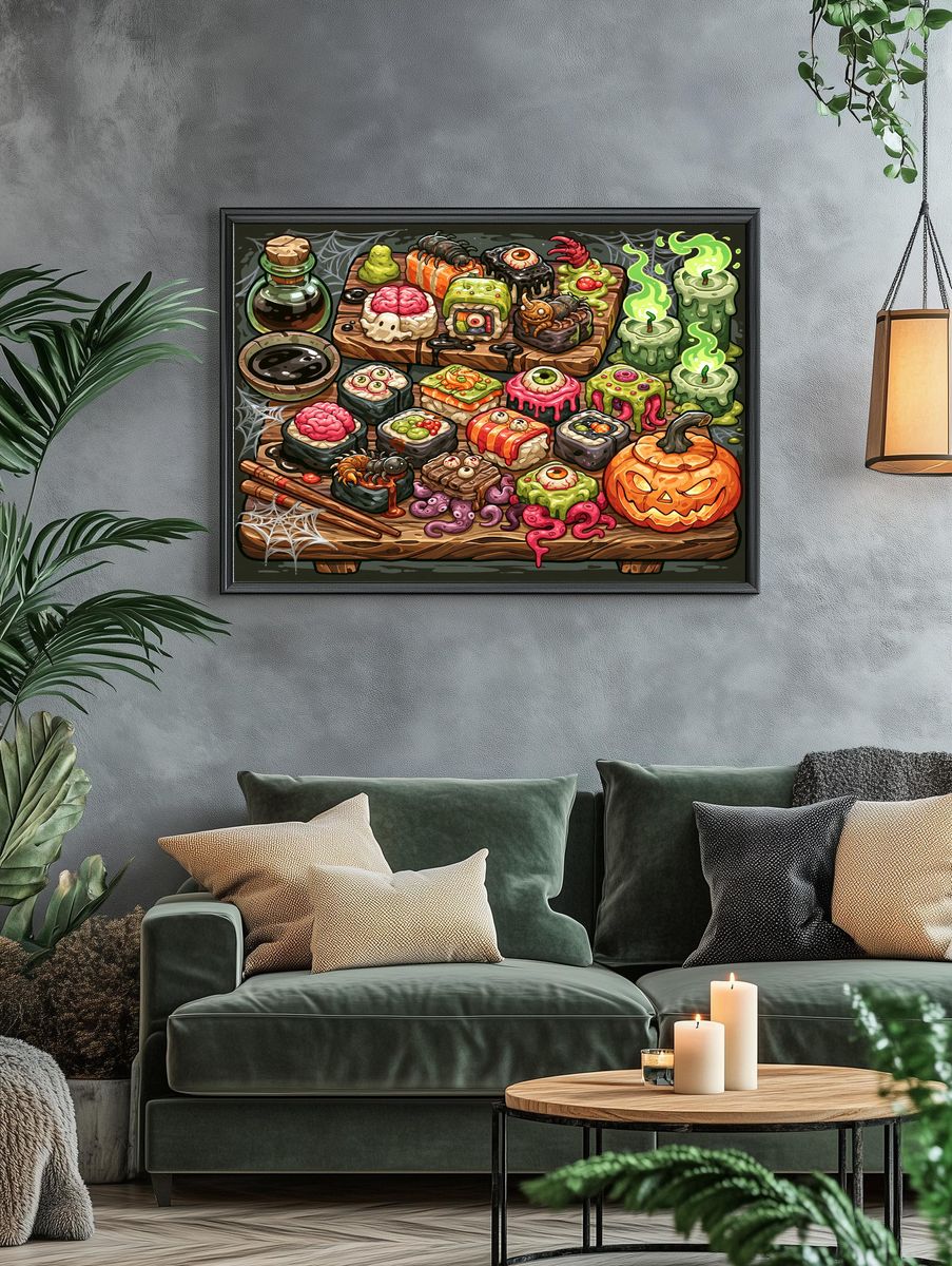 Halloween Sushi Feast Illustration Poster. — room view 4