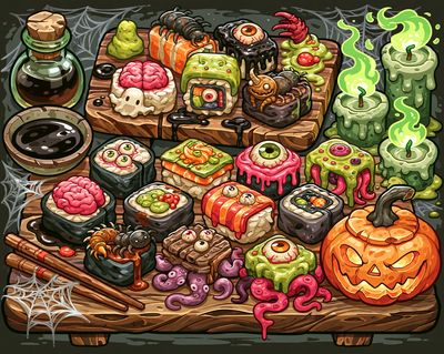 Halloween Sushi Feast Illustration Poster. poster