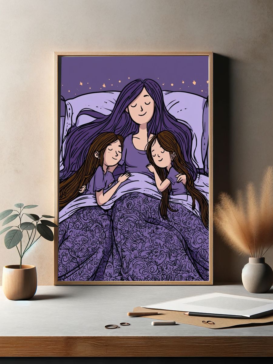 Mother and Daughters Sleepover Illustration Poster. — room view 2
