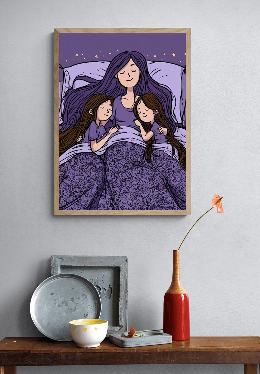 Mother and Daughters Sleepover Illustration Poster. — room view 3