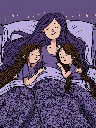 Mother and Daughters Sleepover Illustration Poster.