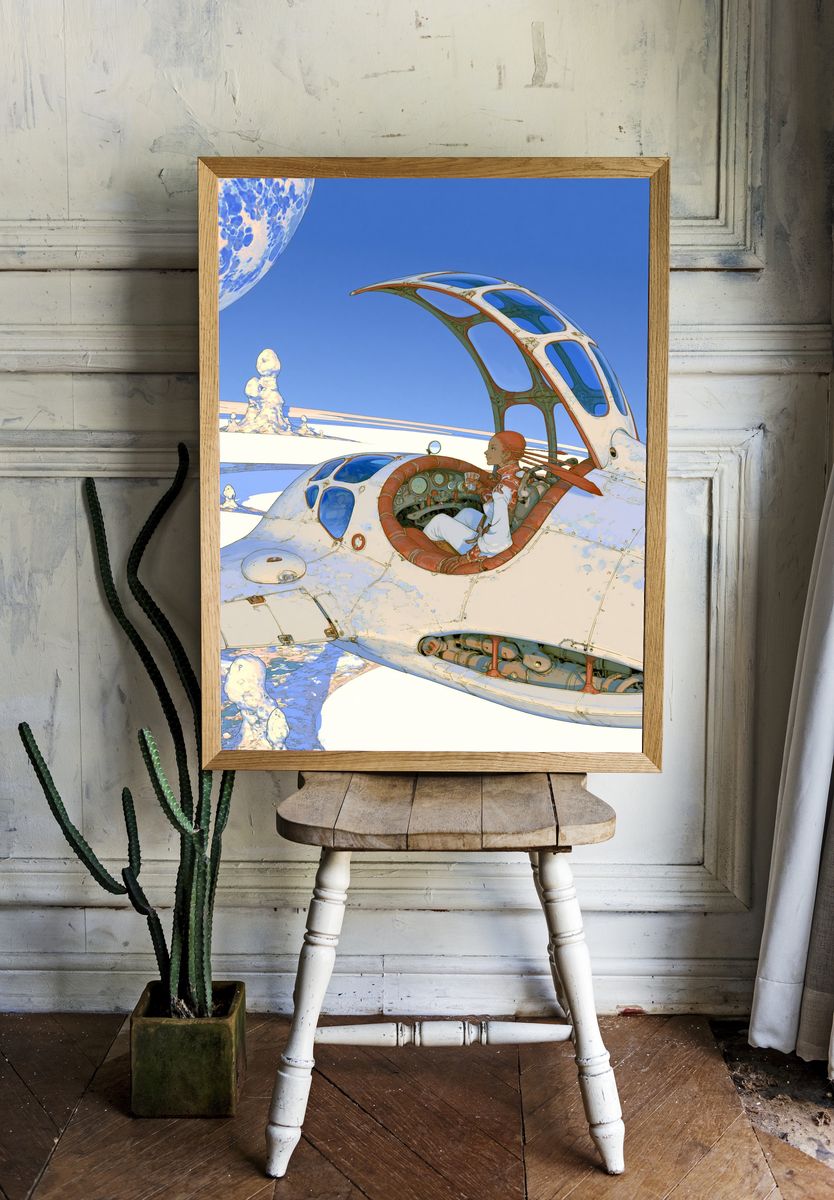 Retro Futuristic Spacecraft Illustration Poster. room preview