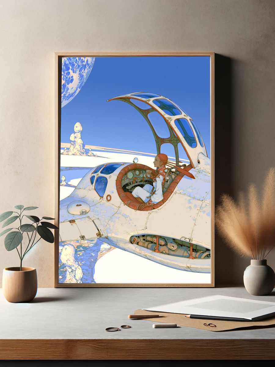 Retro Futuristic Spacecraft Illustration Poster. — room view 2