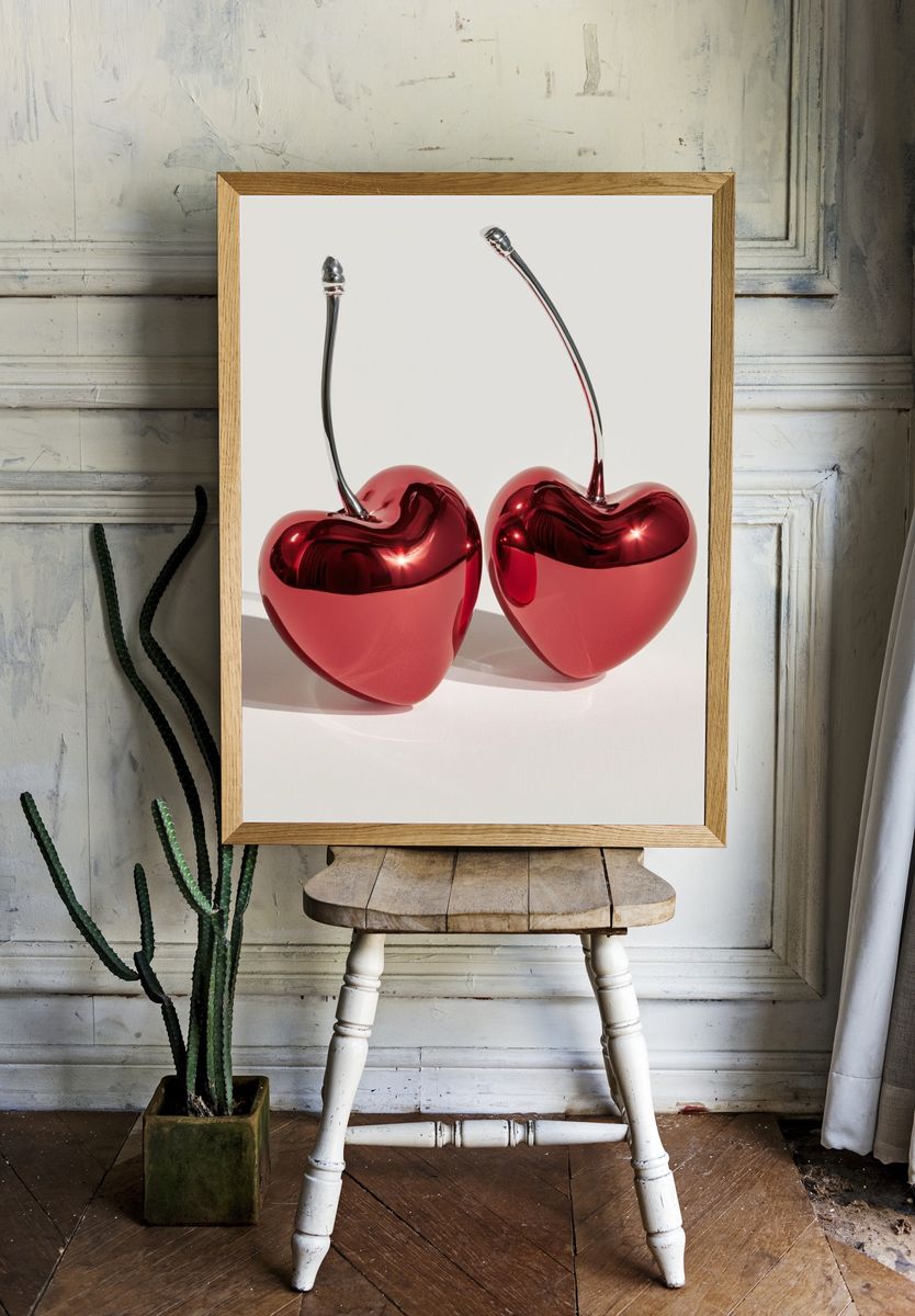 Glossy Cherry Hearts Poster. room preview