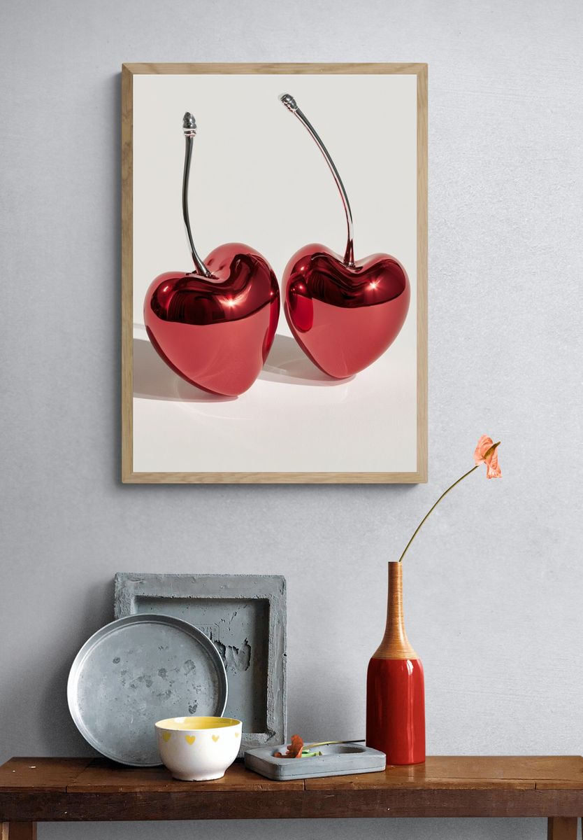 Glossy Cherry Hearts Poster. — room view 3