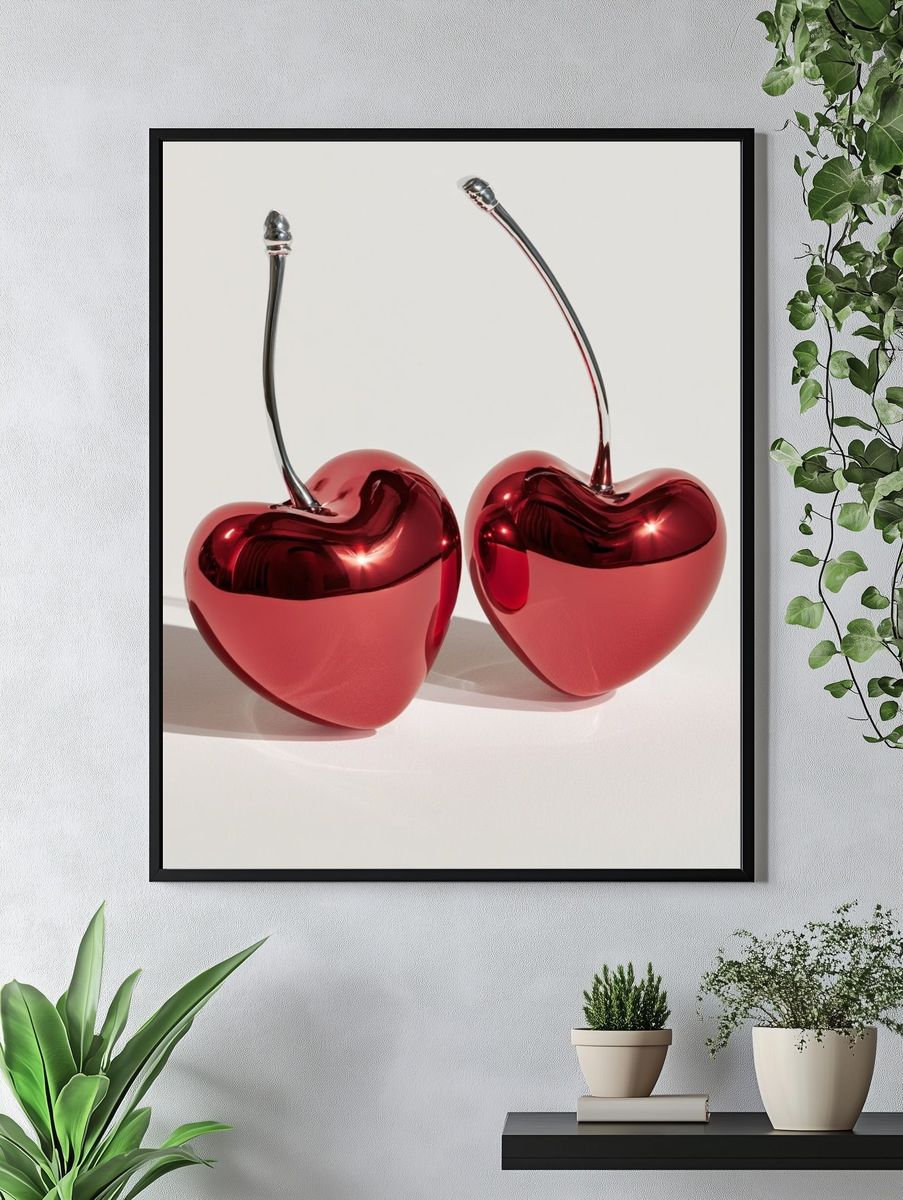 Glossy Cherry Hearts Poster. — room view 4