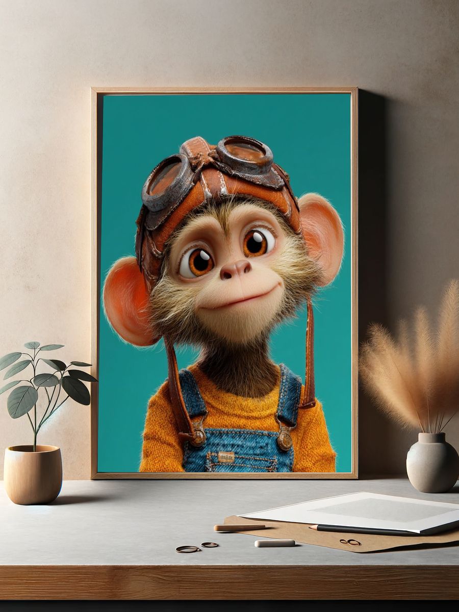 Cute Aviator Monkey Illustration Poster. — room view 2