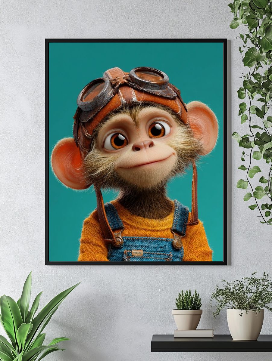 Cute Aviator Monkey Illustration Poster. — room view 4