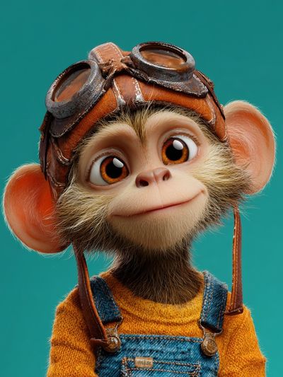 Cute Aviator Monkey Illustration Poster.