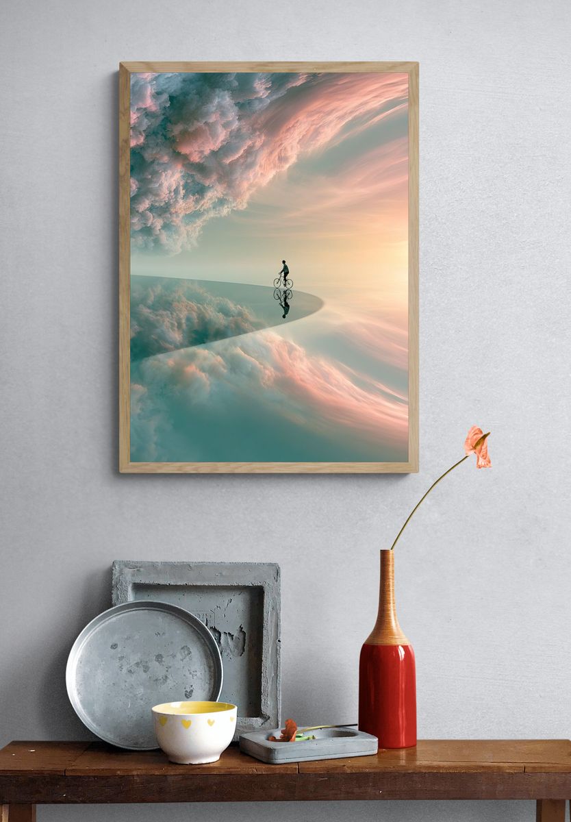 Dreamscape Cyclist Surreal Print. — room view 3
