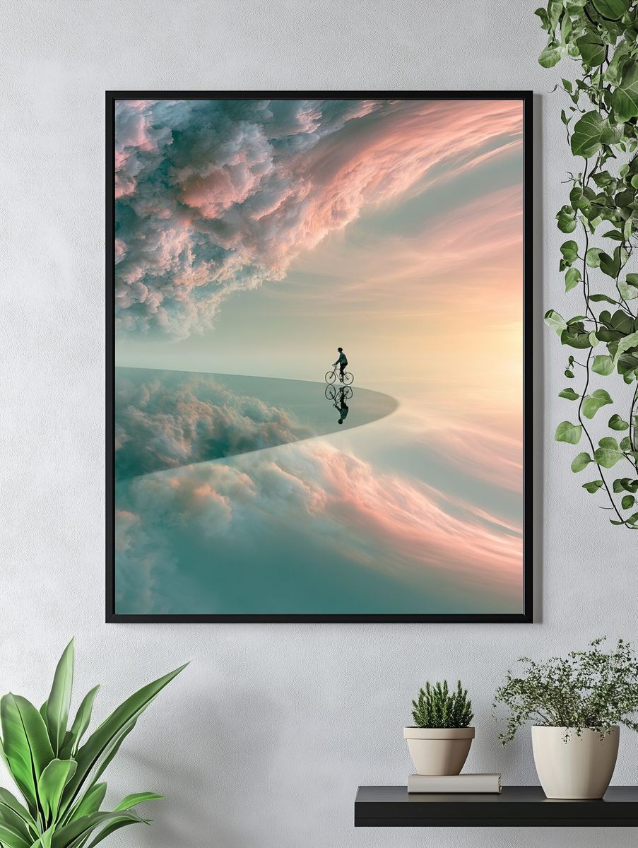 Dreamscape Cyclist Surreal Print. — room view 4