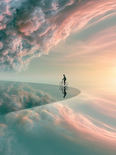 Dreamscape Cyclist Surreal Print. poster