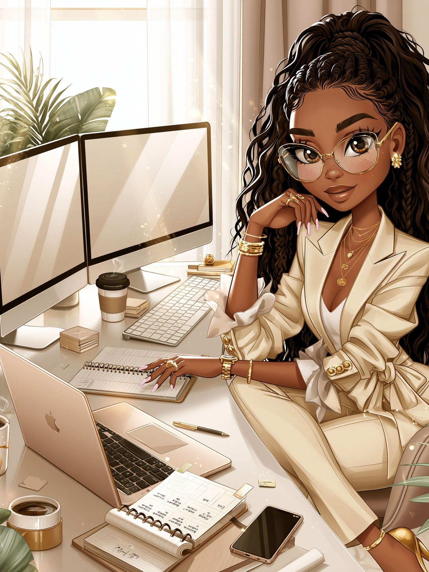Elegant Home Office Woman Illustration Poster. poster detail
