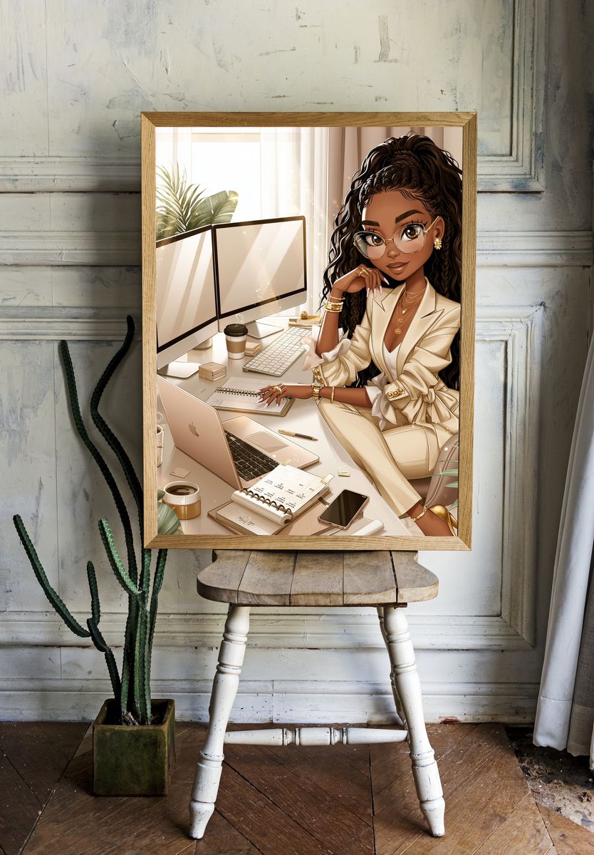 Elegant Home Office Woman Illustration Poster. — room view 1