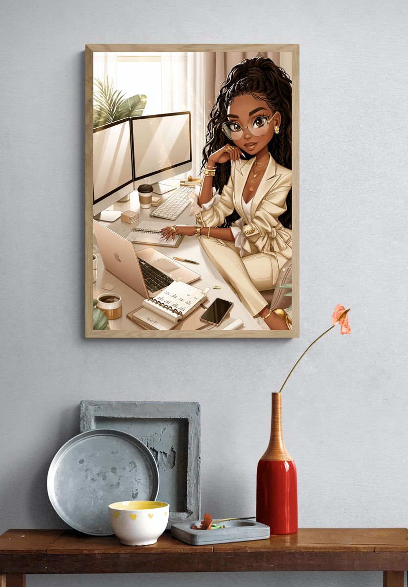 Elegant Home Office Woman Illustration Poster. — room view 3