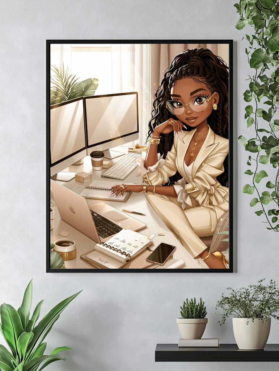 Elegant Home Office Woman Illustration Poster. — room view 4
