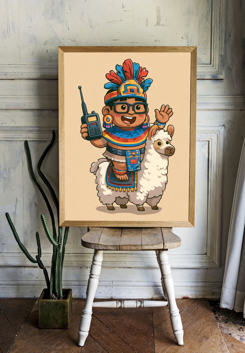 Andean Llama Rider Illustration Poster. room preview