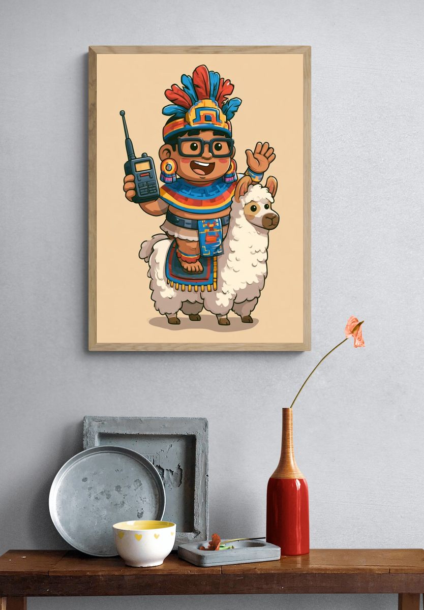 Andean Llama Rider Illustration Poster. — room view 3