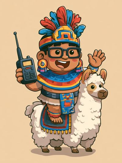 Andean Llama Rider Illustration Poster. poster