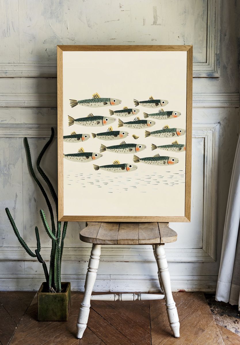 School of Fish Illustration Poster. — room view 1