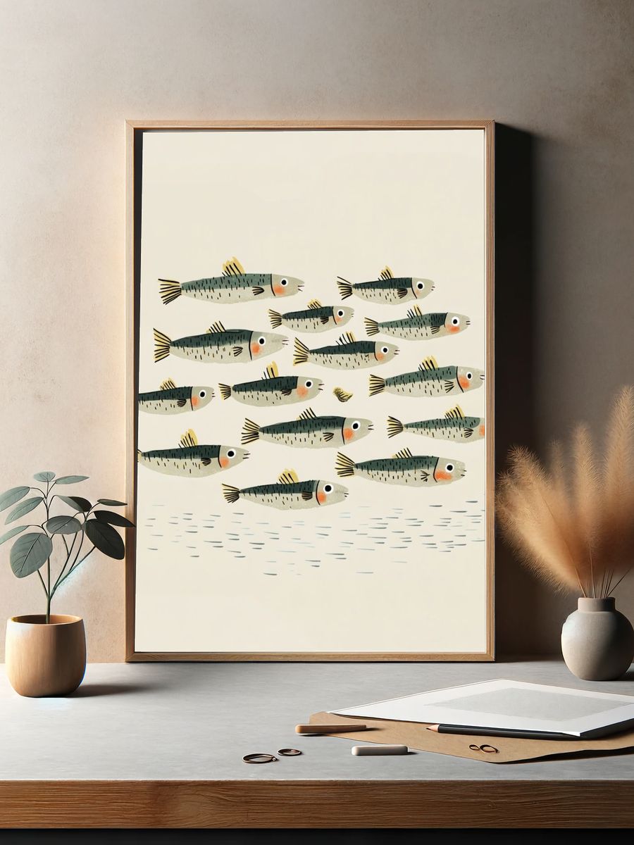 School of Fish Illustration Poster. — room view 2