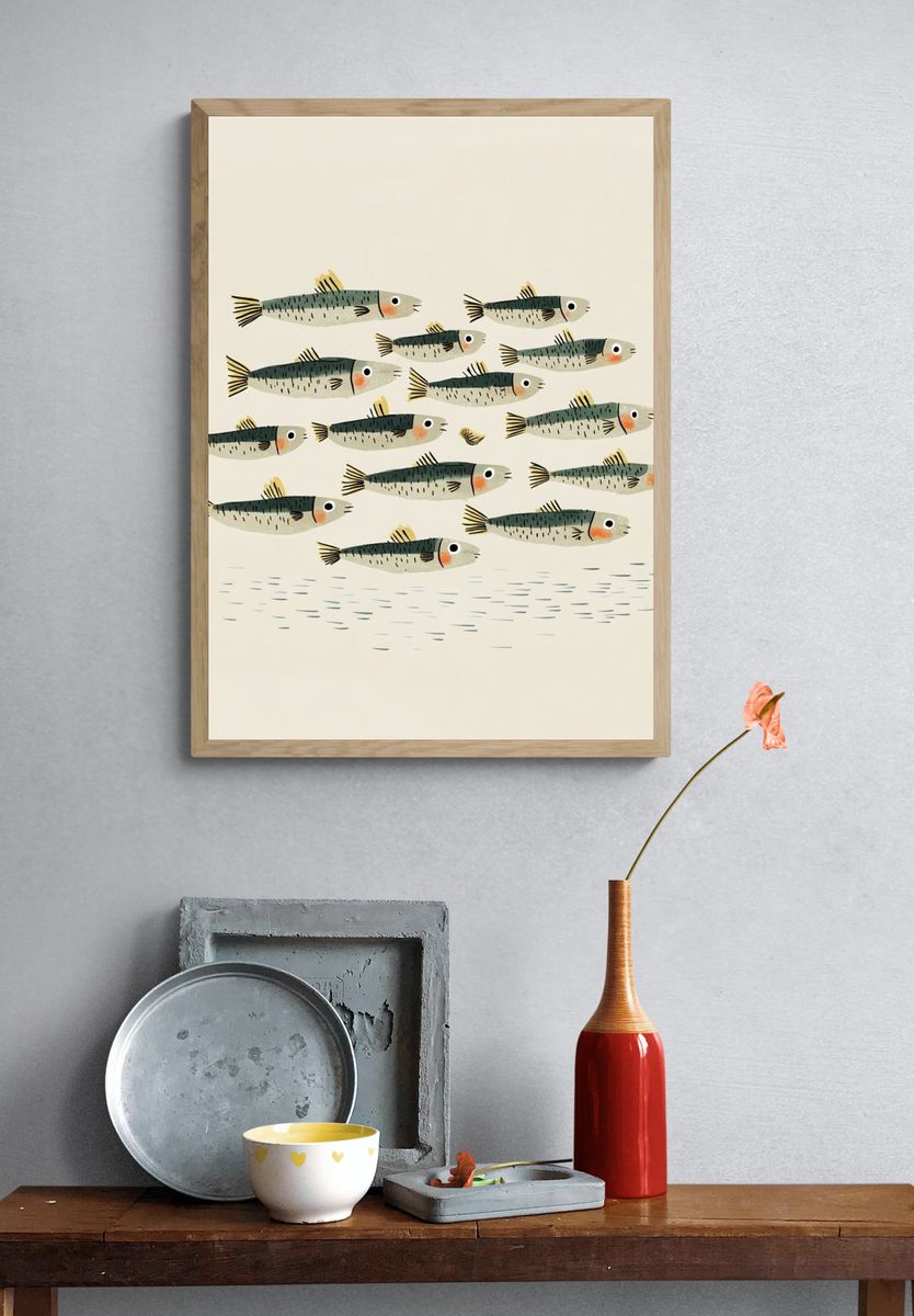 School of Fish Illustration Poster. — room view 3