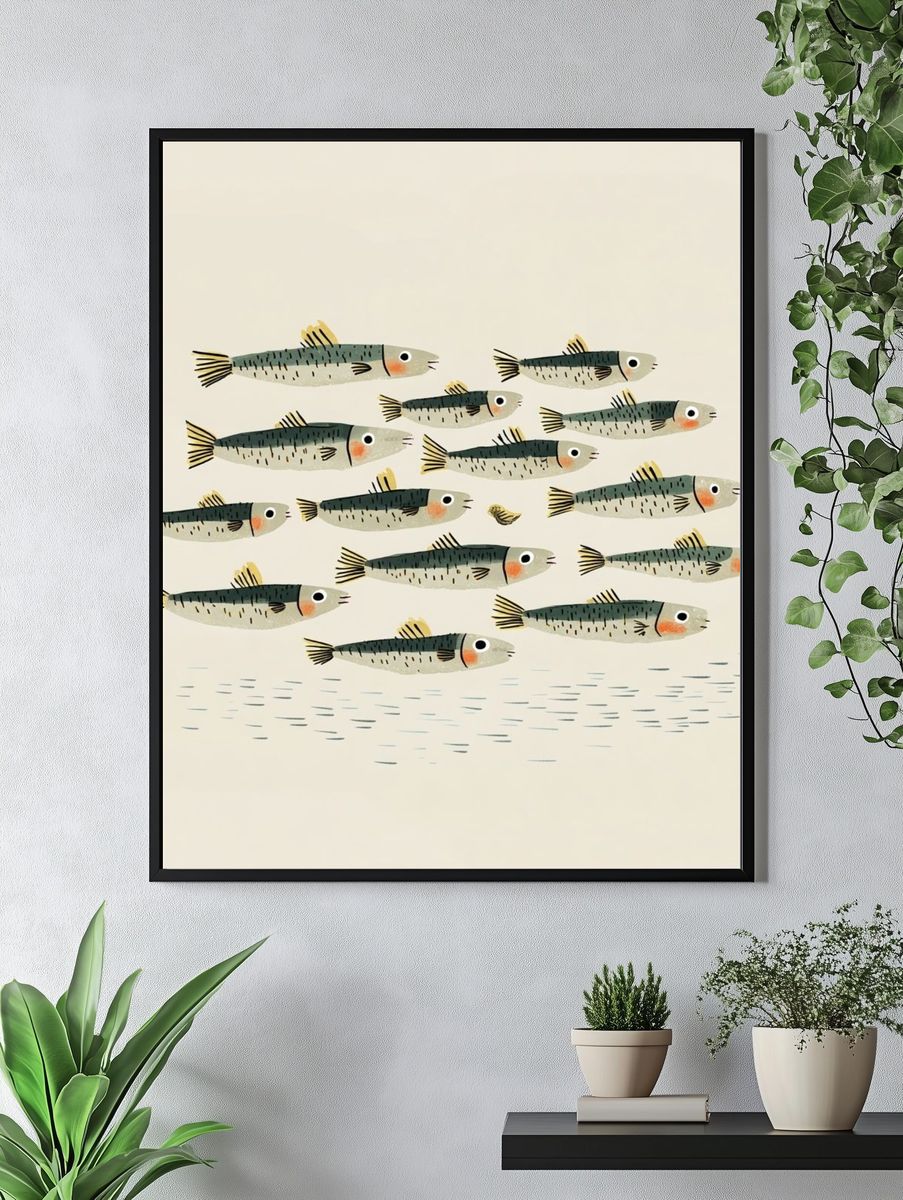 School of Fish Illustration Poster. — room view 4