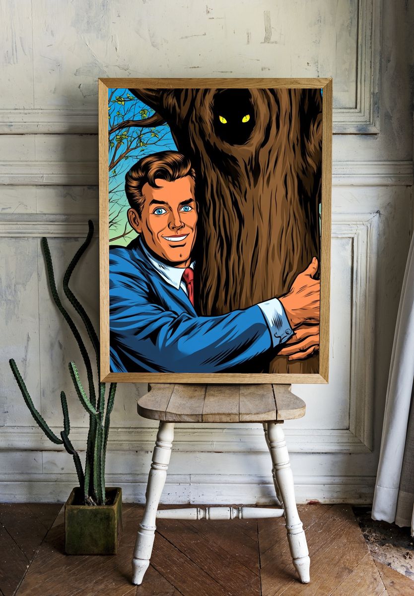 Retro Man Hugging Tree Poster. room preview