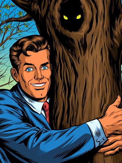 Retro Man Hugging Tree Poster.