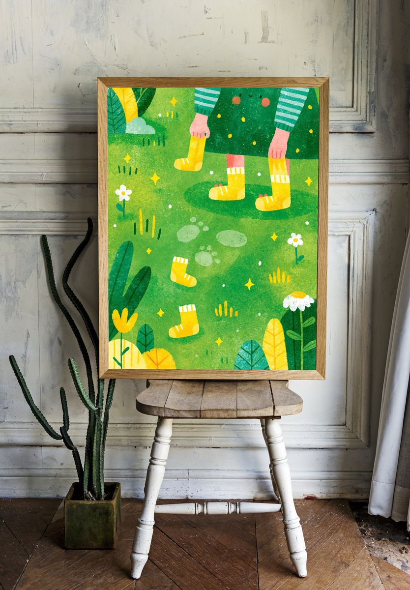 Whimsical Garden Steps Illustration Poster. room preview