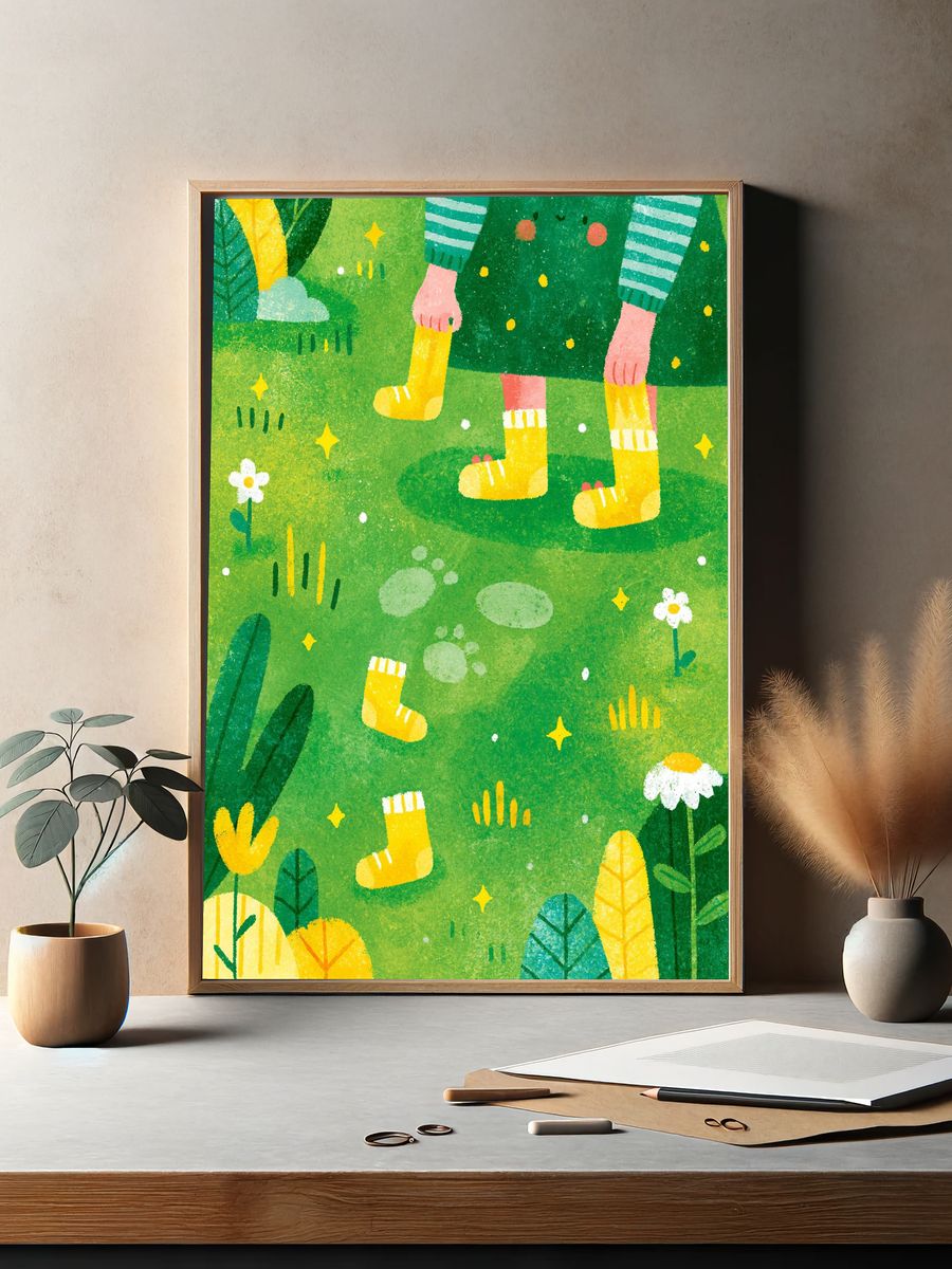 Whimsical Garden Steps Illustration Poster. — room view 2