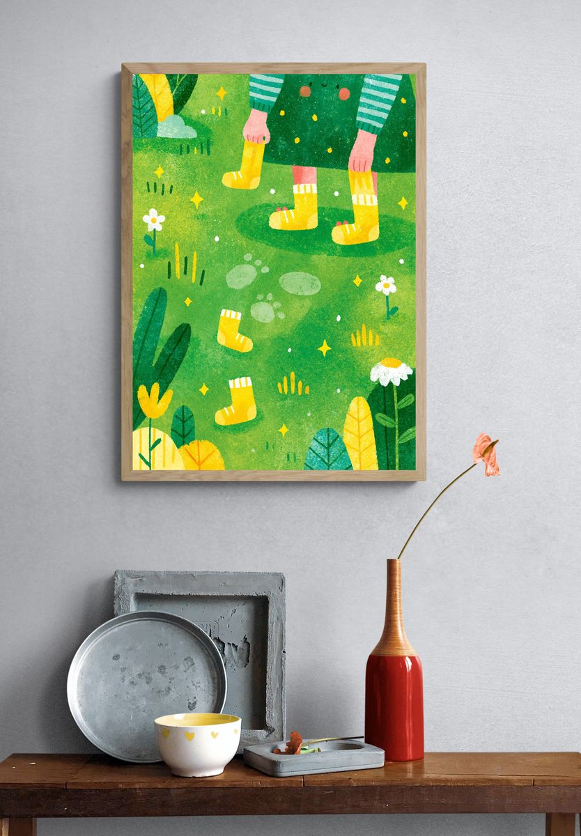 Whimsical Garden Steps Illustration Poster. — room view 3
