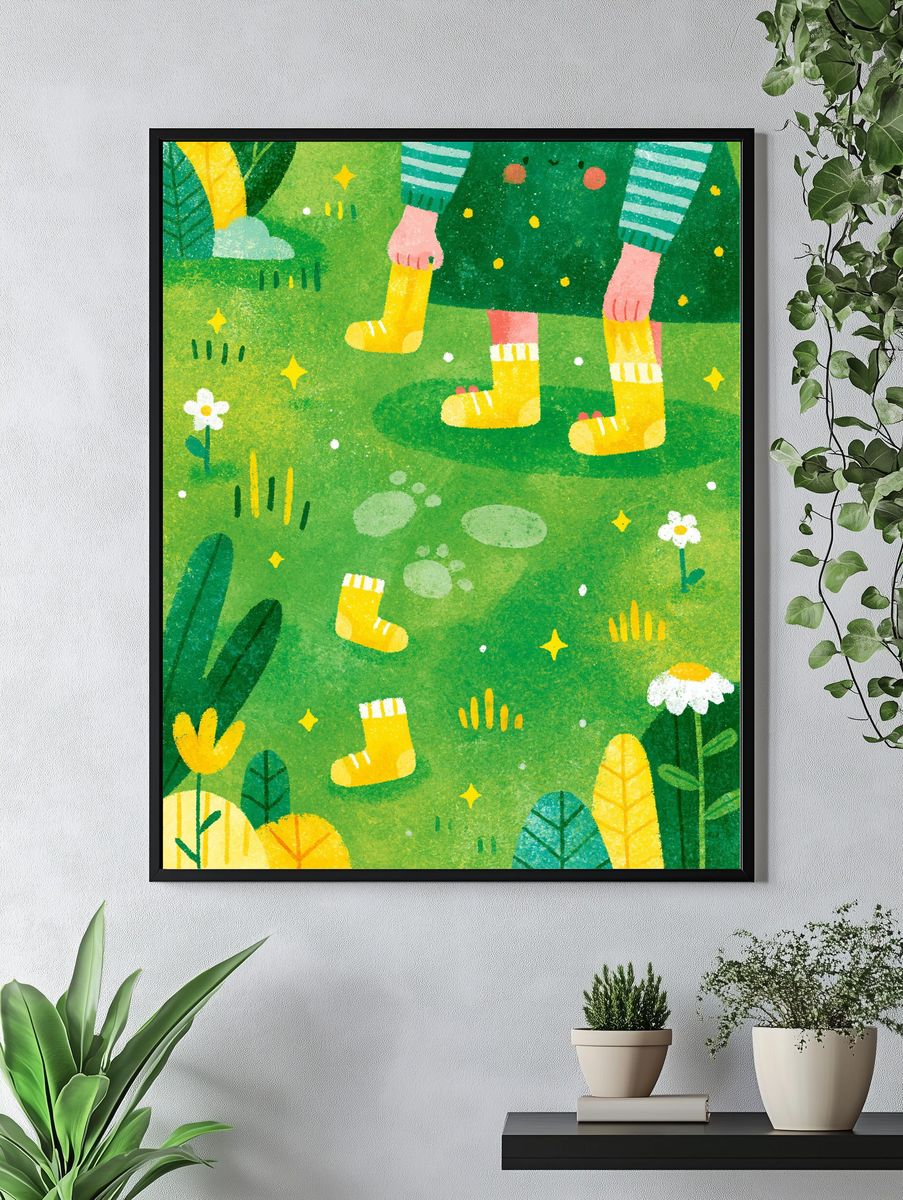 Whimsical Garden Steps Illustration Poster. — room view 4