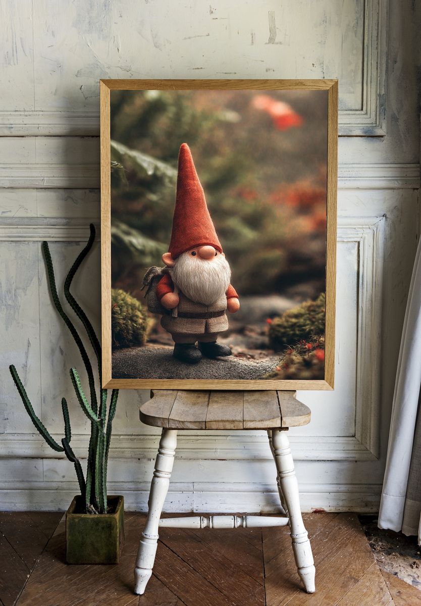 Garden Gnome Portrait Print. room preview