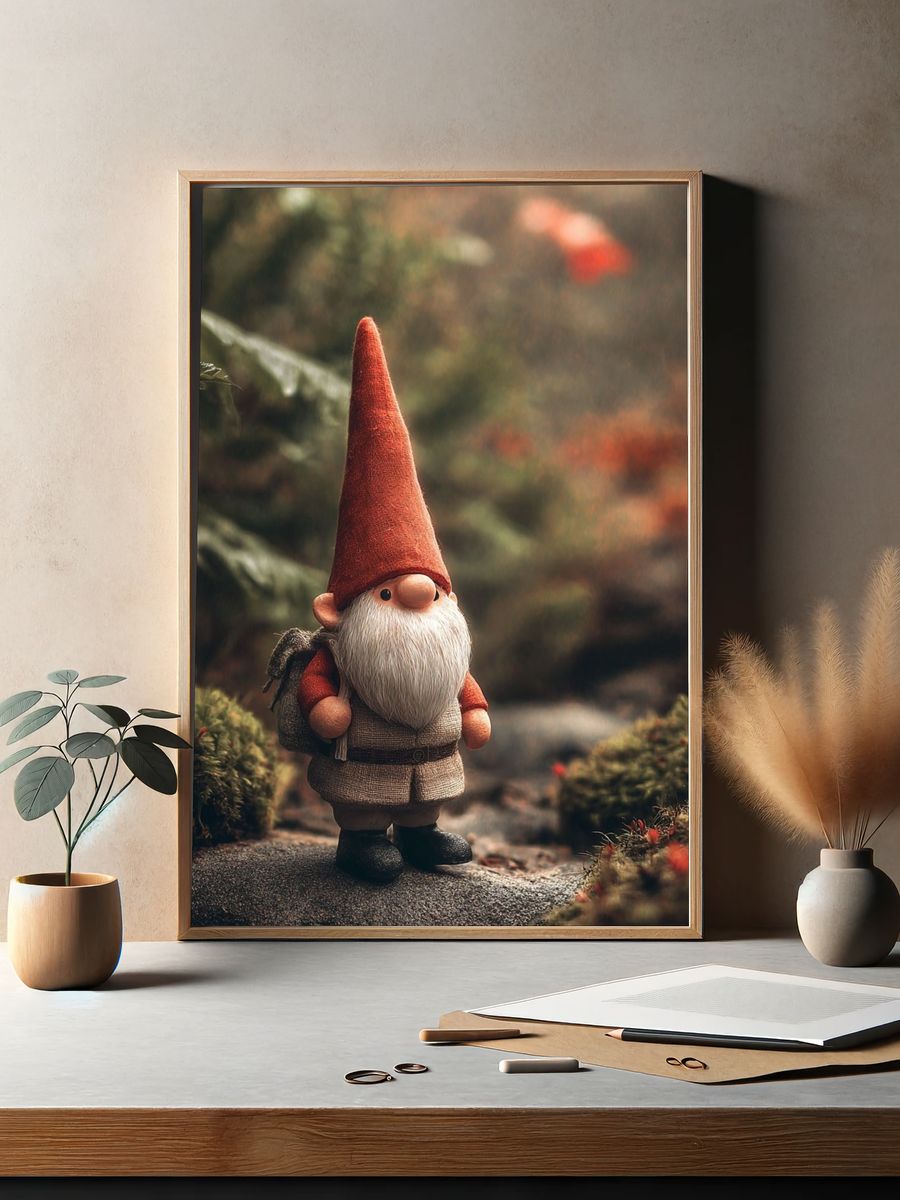 Garden Gnome Portrait Print. — room view 2