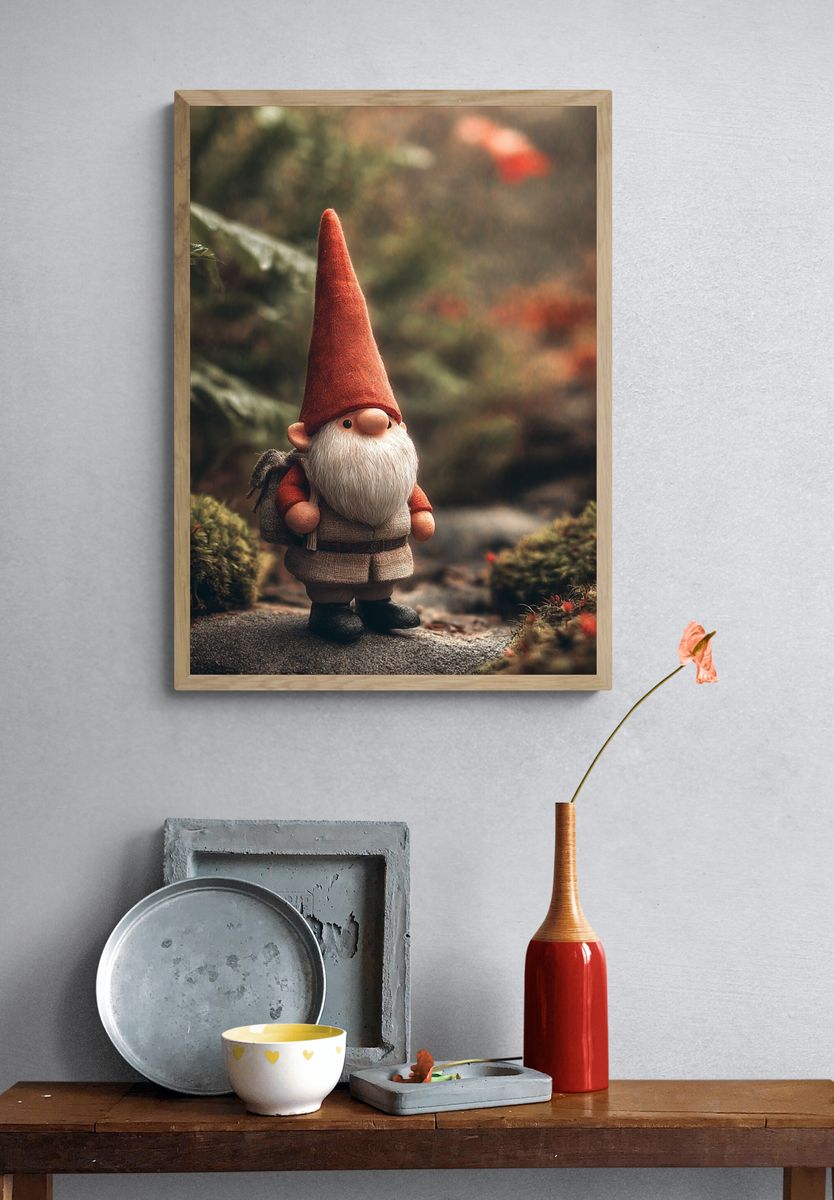 Garden Gnome Portrait Print. — room view 3