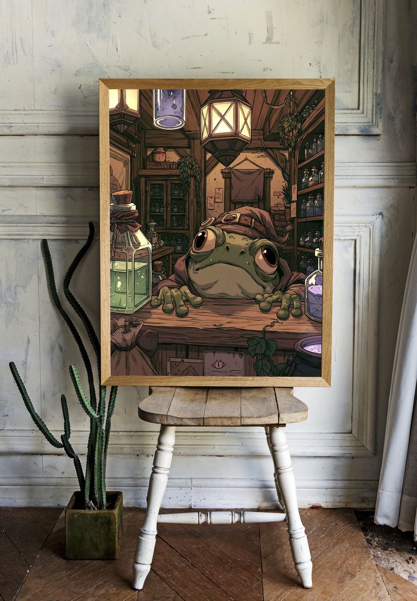 Wizard Frog Potion Shop Poster. room preview