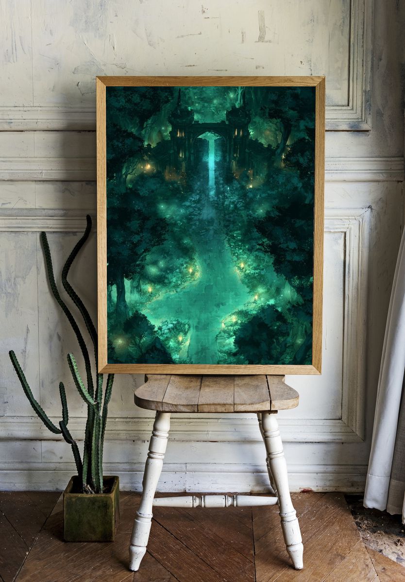 Enchanted Forest Gate Digital Art Poster. room preview