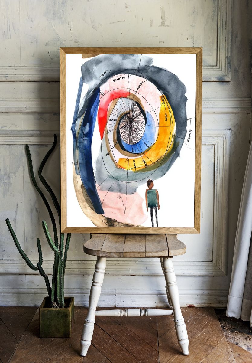 Spiral Figure Watercolor Print. — room view 1