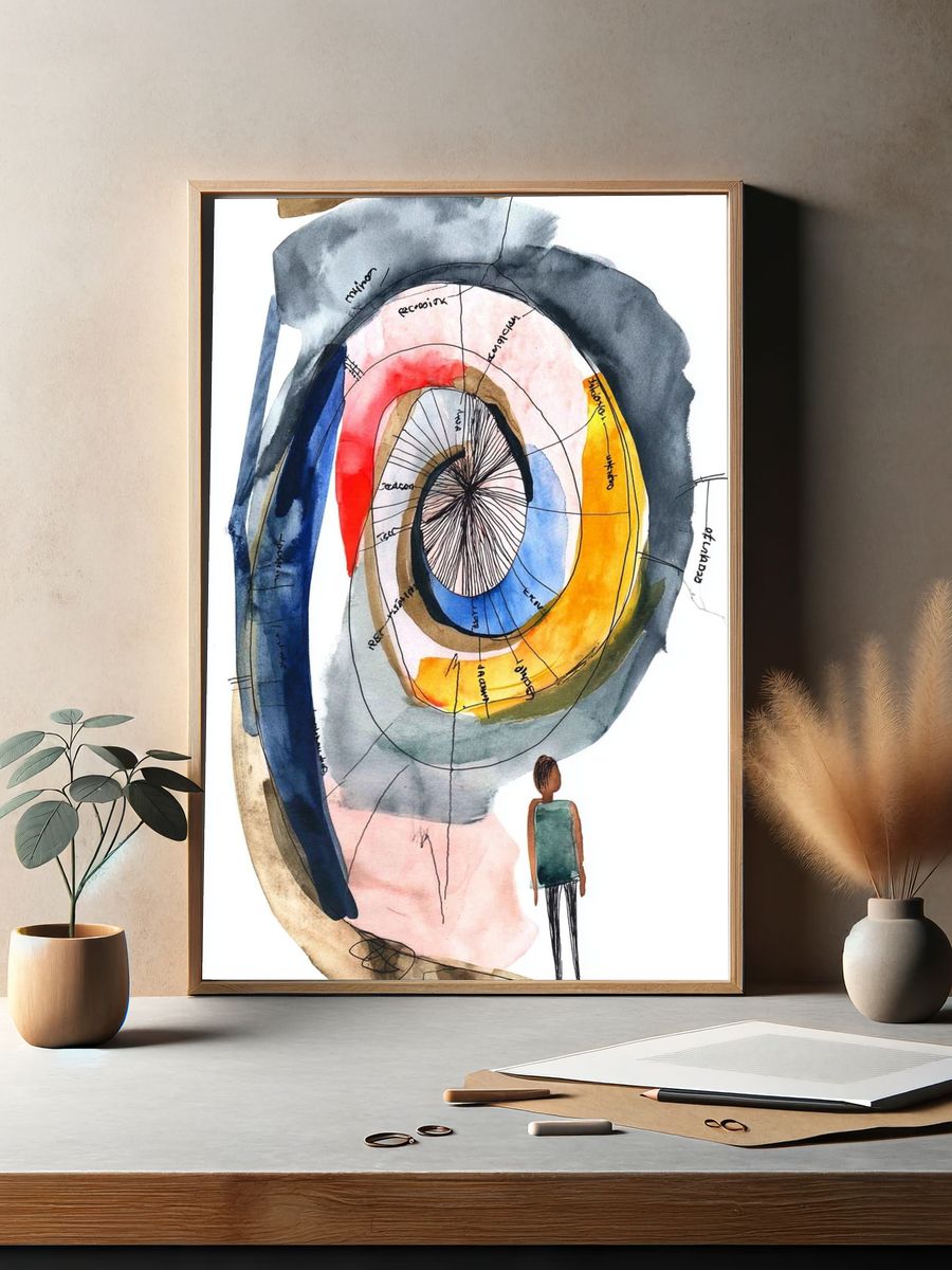 Spiral Figure Watercolor Print. — room view 2