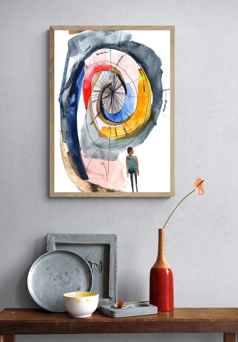 Spiral Figure Watercolor Print. — room view 3