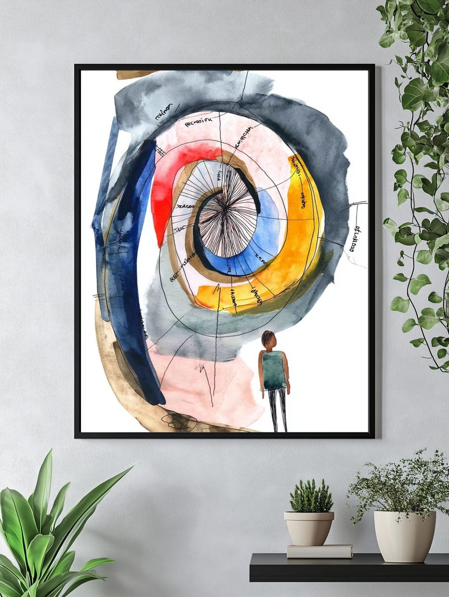 Spiral Figure Watercolor Print. — room view 4