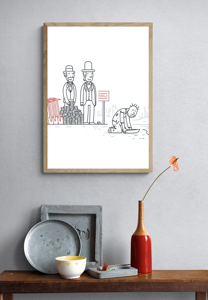 Charity and Poverty Cartoon Poster. — room view 3