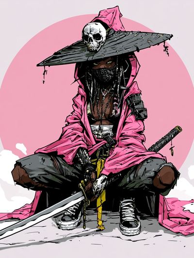 Pink Samurai Warrior Illustration Poster. poster