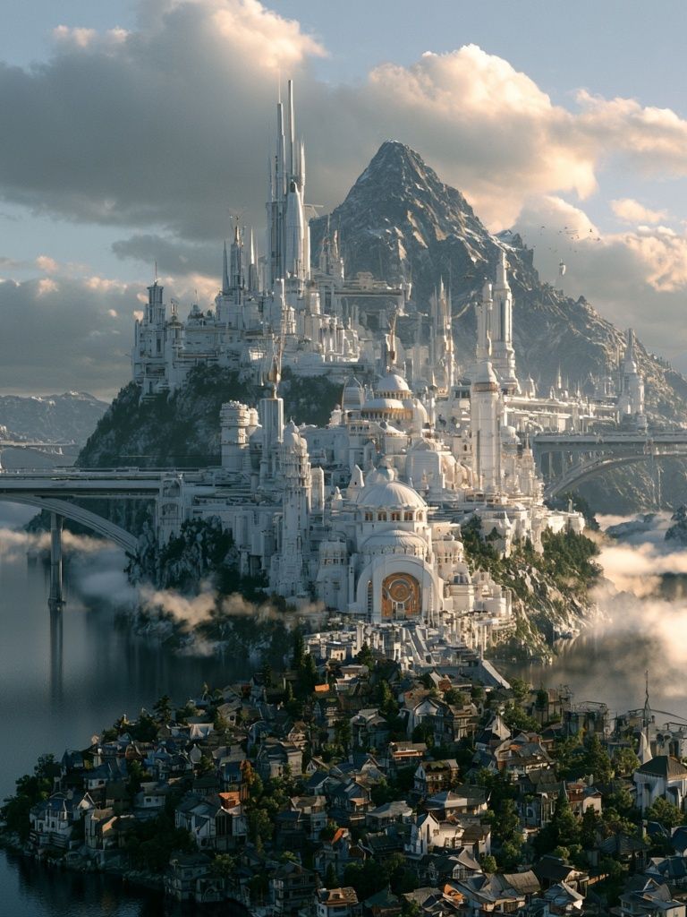 Fantasy Mountain Citadel Print. poster — illustration art