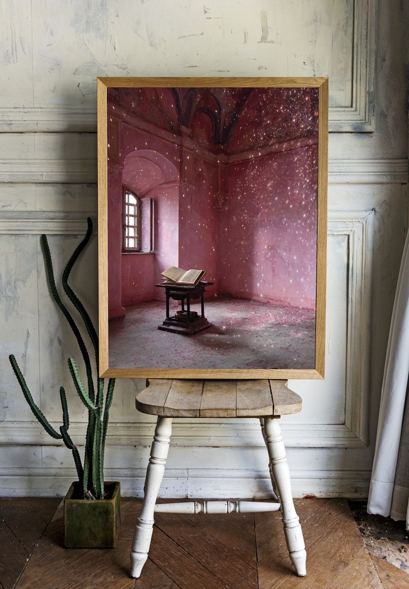 Enchanted Pink Library Poster. room preview