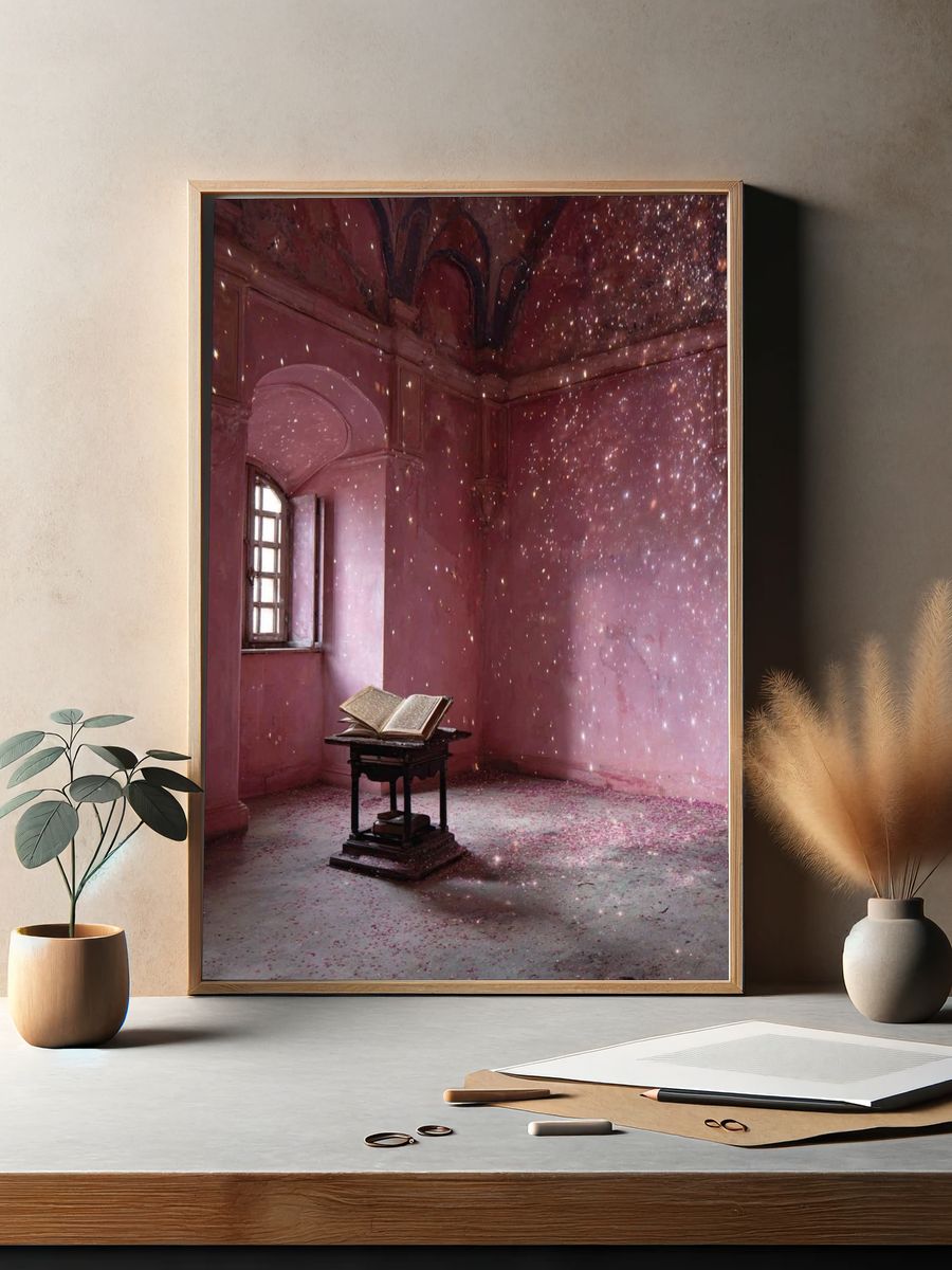 Enchanted Pink Library Poster. — room view 2