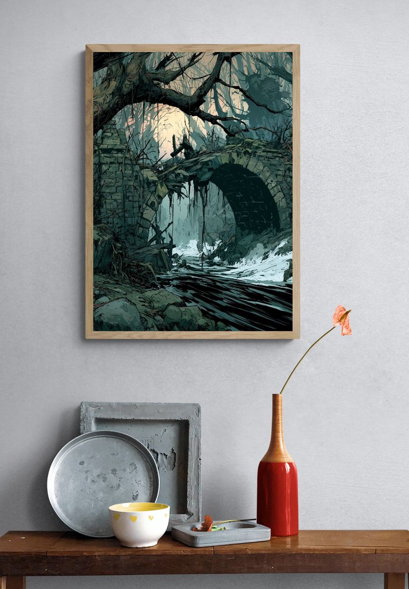 Ruined Forest Bridge Illustration Poster. — room view 3