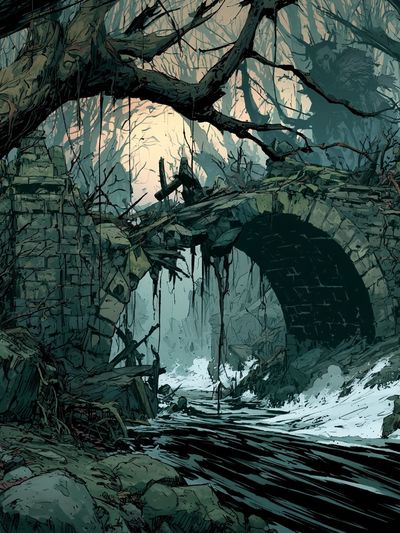 Ruined Forest Bridge Illustration Poster. poster